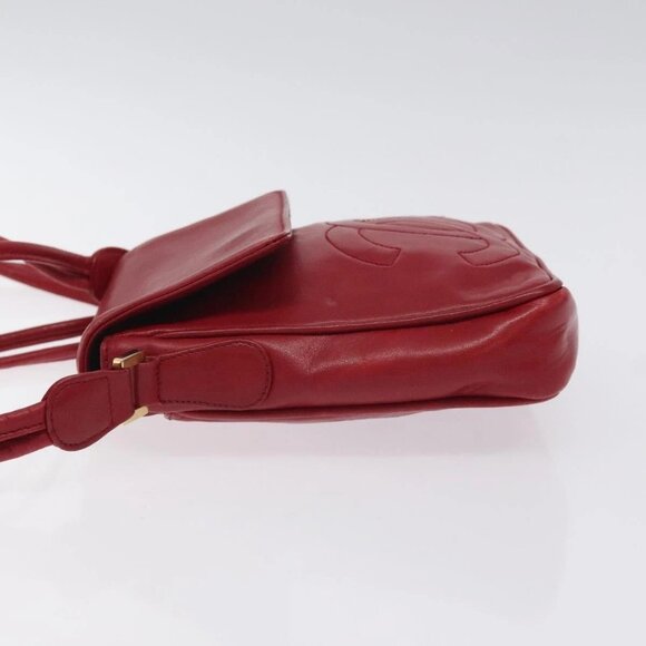 CHANEL COCO Mark Shoulder Bag Lamb Skin Red Gold - Picture 4 of 16